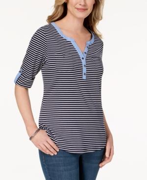 Karen Scott Striped Cotton Henley, Created For Macy's