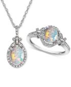 Lab Created Opal (1-1/3 Ct. T.w.) & White Sapphire (3/4 Ct. T.w.) Pendant Necklace & Ring In Sterling Silver