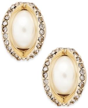 Charter Club Gold-tone Imitation Pearl Pave Stud Earrings, Only At Macy's