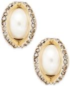 Charter Club Gold-tone Imitation Pearl Pave Stud Earrings, Only At Macy's
