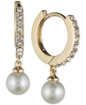 Judith Jack 10k Gold Imitation Pearl And Crystal Drop Hoop Earrings