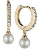 Judith Jack 10k Gold Imitation Pearl And Crystal Drop Hoop Earrings