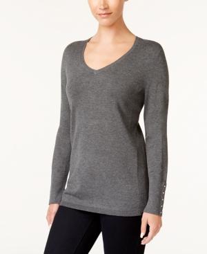 Jm Collection Rivet-detail V-neck Sweater, Created For Macy's