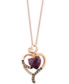 Le Vian Rhodolite Garnet (2 Ct. T.w.), Diamond (1/10 Ct. T.w.) And Chocolate Diamond Accent Heart Pendant Necklace In 14k Rose Gold