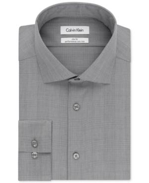 Calvin Klein Steel Slim-fit Non-iron Performance Smokey Grey Grid Dress Shirt