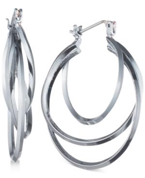 Nine West Hematite-tone Twisted Triple Hoop Earrings
