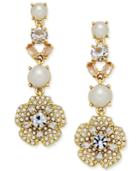 Kate Spade New York Gold-tone Imitation Pearl And Crystal Flower Drop Earrings