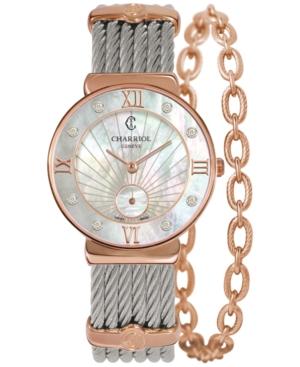 Charriol Women's Swiss St-tropez Diamond Accent Two-tone Steel Cable Chain Bracelet Watch 30mm St30pd.560.010