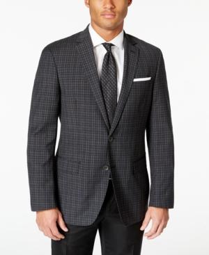 Dkny Men's Charcoal Box Check Extra Slim-fit Sport Coat
