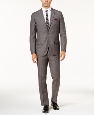 Ben Sherman Charcoal Tonal Plaid Windowpane Stretch Comfort Slim-fit Suit