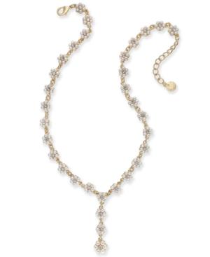 Charter Club Gold-tone Crystal & Imitation Pearl Flower Lariat Necklace, 17 + 2 Extender, Created For Macy's