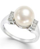 Cultured Freshwater Pearl (9mm) And Diamond Accent Ring In 14k White Gold
