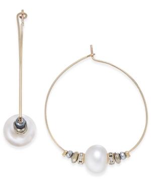 Paul & Pitu Naturally Two-tone Pave & Imitation Pearl Beaded Hoop Earrings