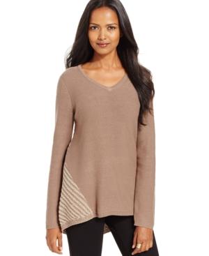 Style & Co. Contrast-knit V-neck Sweater, Only At Macy's