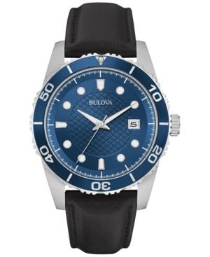 Bulova Men's Black Leather Strap Watch 43mm 98b274