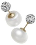 Cultured Freshwater Pearl (11mm) And Cubic Zirconia Reversible Front And Back Earrings In 14k Gold