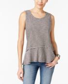 Style & Co Petite Cotton Striped Peplum Top, Only At Macy's