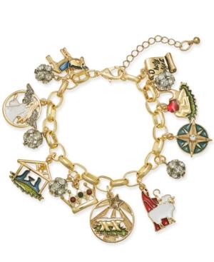 Charter Club Gold-tone Crystal, Stone & Epoxy Holy Christmas Story Charm Bracelet, Created For Macy's