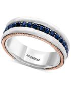 Effy Men's Sapphire Band (1 Ct. T.w.) In Sterling Silver, 18k Rose Gold And Black Rhodium