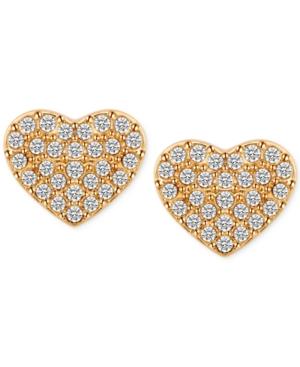 T Tahari Gold-tone Pave Heart Stud Earrings