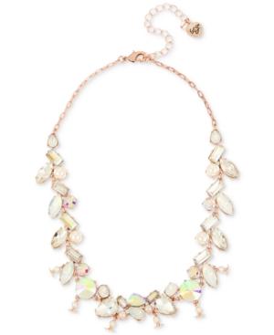Betsey Johnson Rose Gold-tone Crystal & Imitation Pearl Collar Necklace, 16 + 3 Extender