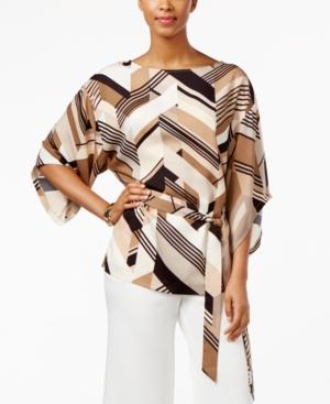 Eci Printed Kimono-sleeve Tie-waist Blouse