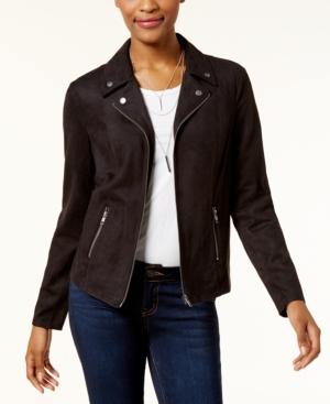 Style & Co Faux-suede Moto Jacket, Created For Macy's