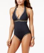 La Blanca Tummy-control Metallic Ribbon-stitch Halter One-piece Swimsuit Women's Swimsuit