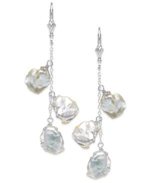 Cultured Freshwater Pearl Keshi Drop Earrings (12mm) In Sterling Silver
