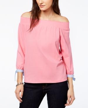 Tommy Hilfiger Striped Off-the-shoulder Top, Created For Macy's