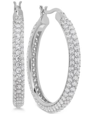Arabella Swarovski Zirconia Pave Hoop Earrings In Sterling Silver