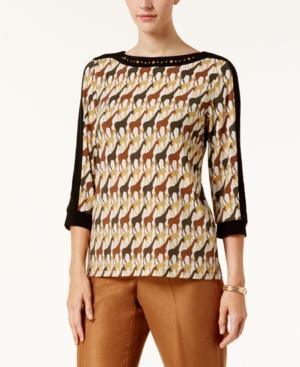 Alfred Dunner Embellished Giraffe-print Top