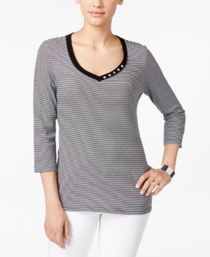 Karen Scott Striped V-neck Top, Only At Macy's