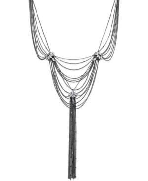 Abs By Allen Schwartz Hematite-tone Crystal Tassel Multi-chain Necklace