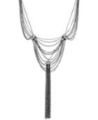 Abs By Allen Schwartz Hematite-tone Crystal Tassel Multi-chain Necklace