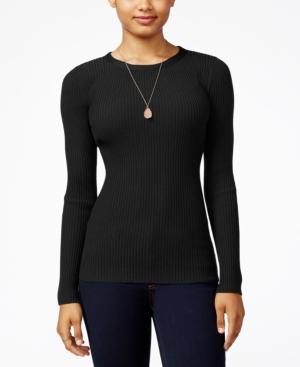 It's Our Time Juniors' Rib-knit Zipper-back Sweater