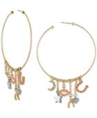 Rachel Rachel Roy Tri-tone Multi-charm Hoop Earrings