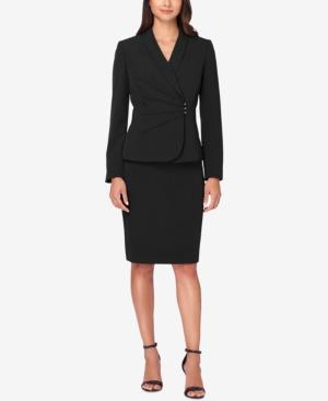 Tahari Asl Petite Ruched Asymmetrical Skirt Suit