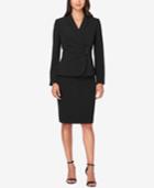 Tahari Asl Petite Ruched Asymmetrical Skirt Suit