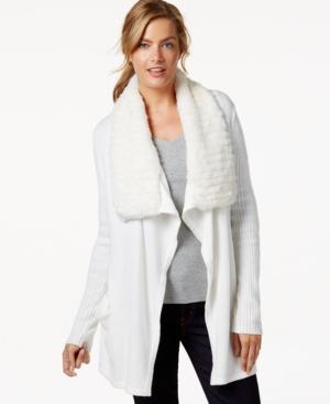 Charter Club Faux-fur-trim Cardigan, Only At Macy's