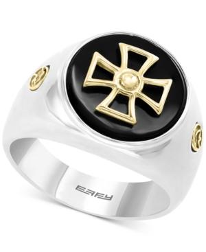 Effy Men's Onyx (14mm) Celtic Cross Ring In Sterling Silver & 18k Gold