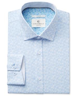 Con. Struct Men's Slim-fit Stretch Light Blue Daisy Print Dress Shirt