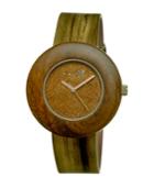 Earth Wood Ligna Leather-band Watch Olive 43mm