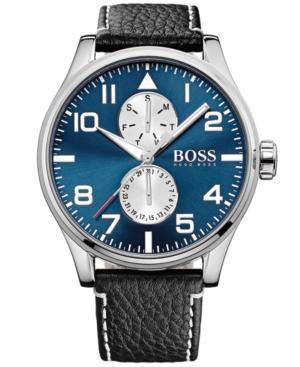 Hugo Boss Men's Chronograph Boss Black Aeroliner Maxx Black Leather Strap Watch 50mm 1513084