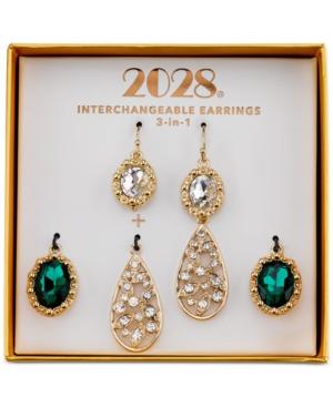 2028 Gold-tone Green And Clear Crystal 3-in-1 Interchangeable Drop Earrings Box