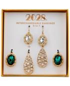 2028 Gold-tone Green And Clear Crystal 3-in-1 Interchangeable Drop Earrings Box