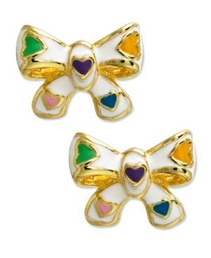 Lily Nily Children's 18k Gold Over Sterling Silver Earrings, White Enamel Bow Studs