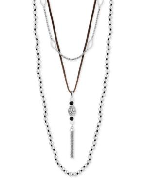 Lucky Brand Silver-tone & Brown Leather Layer Necklace