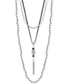 Lucky Brand Silver-tone & Brown Leather Layer Necklace