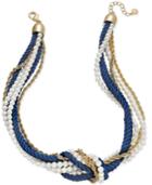 Charter Club Gold-tone Imitation Pearl And Blue Cord Knotted Necklace, Only At Macy's